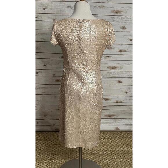 Adrianna Papell classic pale gold sequin ruched cocktail dress Size 10 - Picture 6 of 8